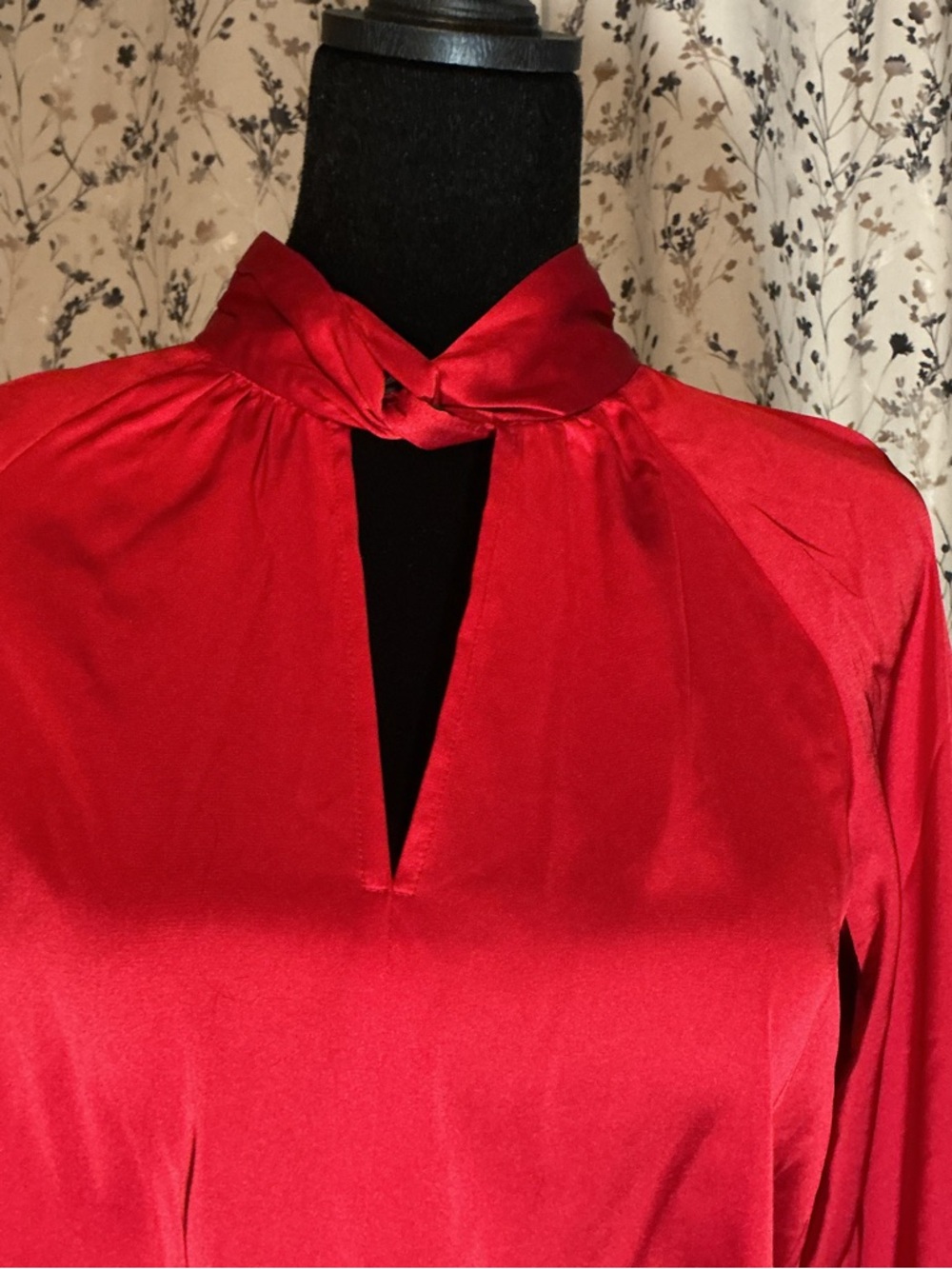 Talbots Red Keyhole Mock-Neck Blouse - Picture 4 of 15